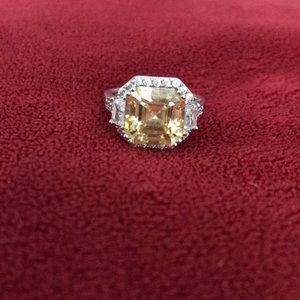 Yellow Asscher Cut w/ Baguettes Sterling Silver 7